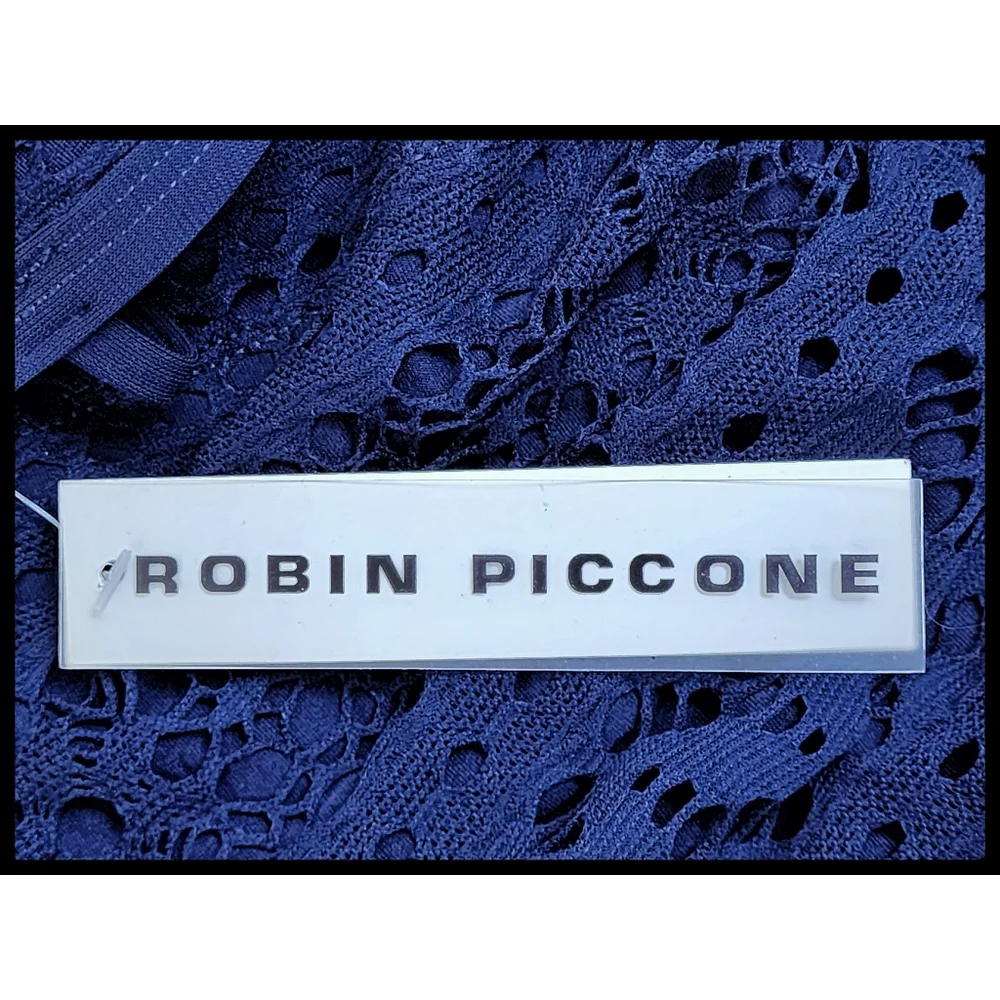 NWT Robin Piccone Penelope Crochet One Piece Swimsuit Halter Tie Blue 12 NEW